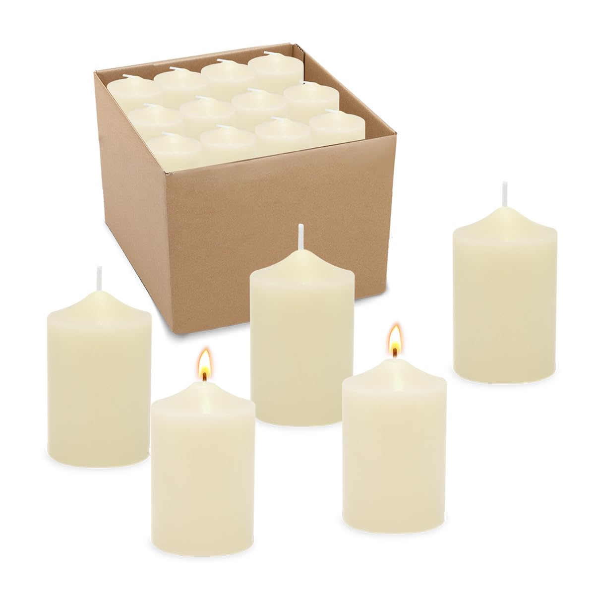 24 Packs Ivory Votive Candles, Unscented Small 1.5 Inch by 2.0 Inch Wax Candles for Wedding, Party & Home Dinner Table Decoration - 12 Hour Burning