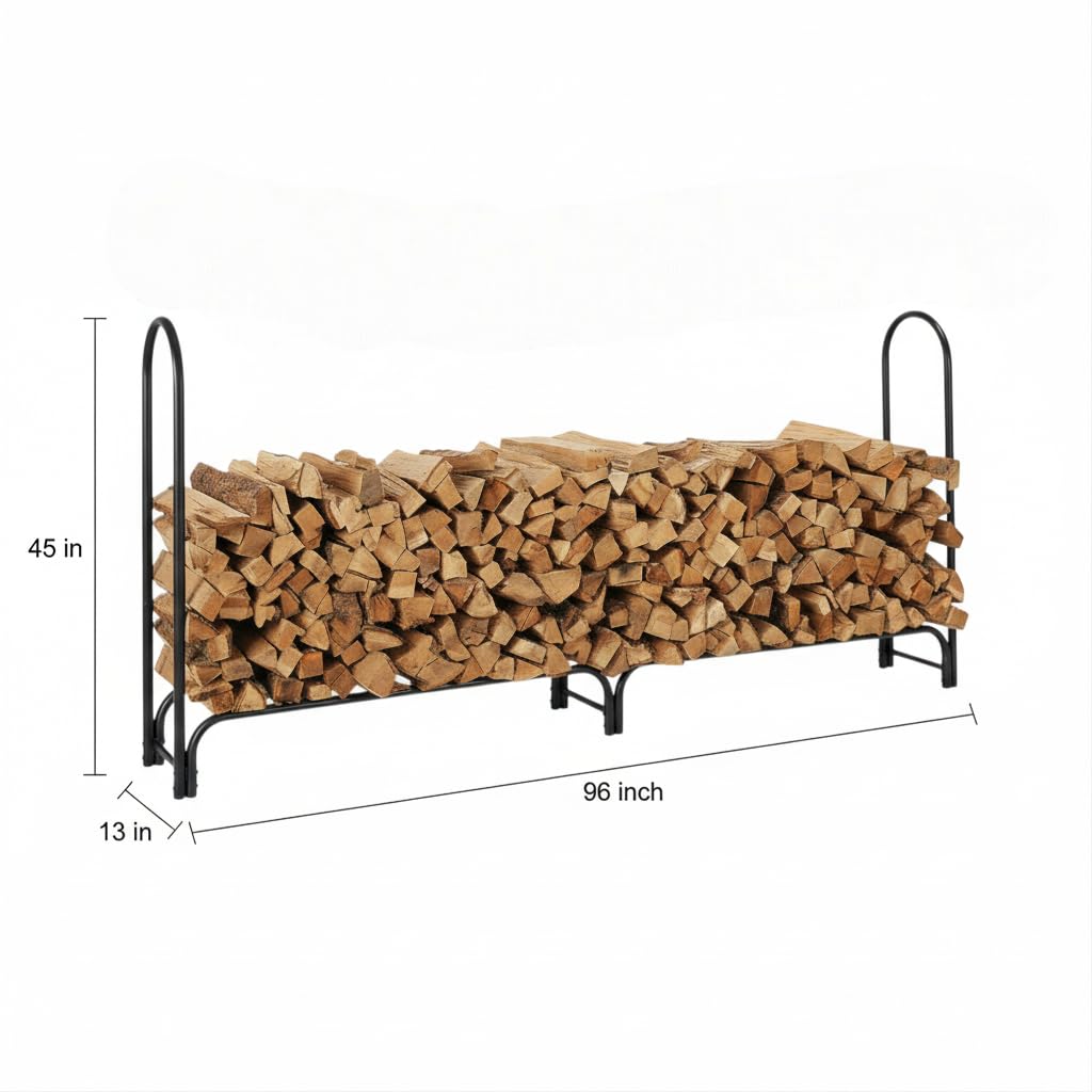 Shelter Fire Wood Storage Racks - Weatherproof Outdoor Firewood Rack, Heavy Duty Steel Wood Rack, Firewood Storage X-Large (96" L x 13" D x 45" H), SLRXL