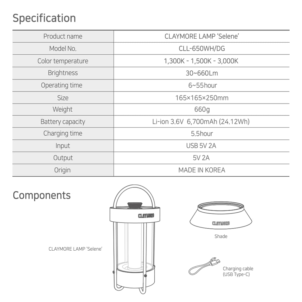 CLAYMORE Selene Lamp (White) - Aesthetic Portable Outdoor Lantern for Glamping, Camping, Events, Parties & Tents. USB-C Charging, Power Bank Function, Up to 55 Hours Battery Life, 3 Light Modes.