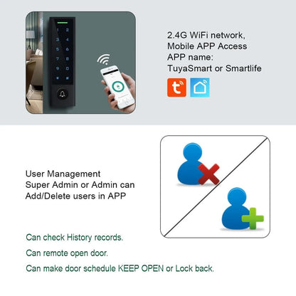 MENGQI-CONTROL WiFi Remote Manage IP66 Watreproof Access Control Keypad 600lbs Electric Magnetic Lock110-240V Power Supply Box(Support Backup Battery) Smart Phone App Remote ADD/Delete User