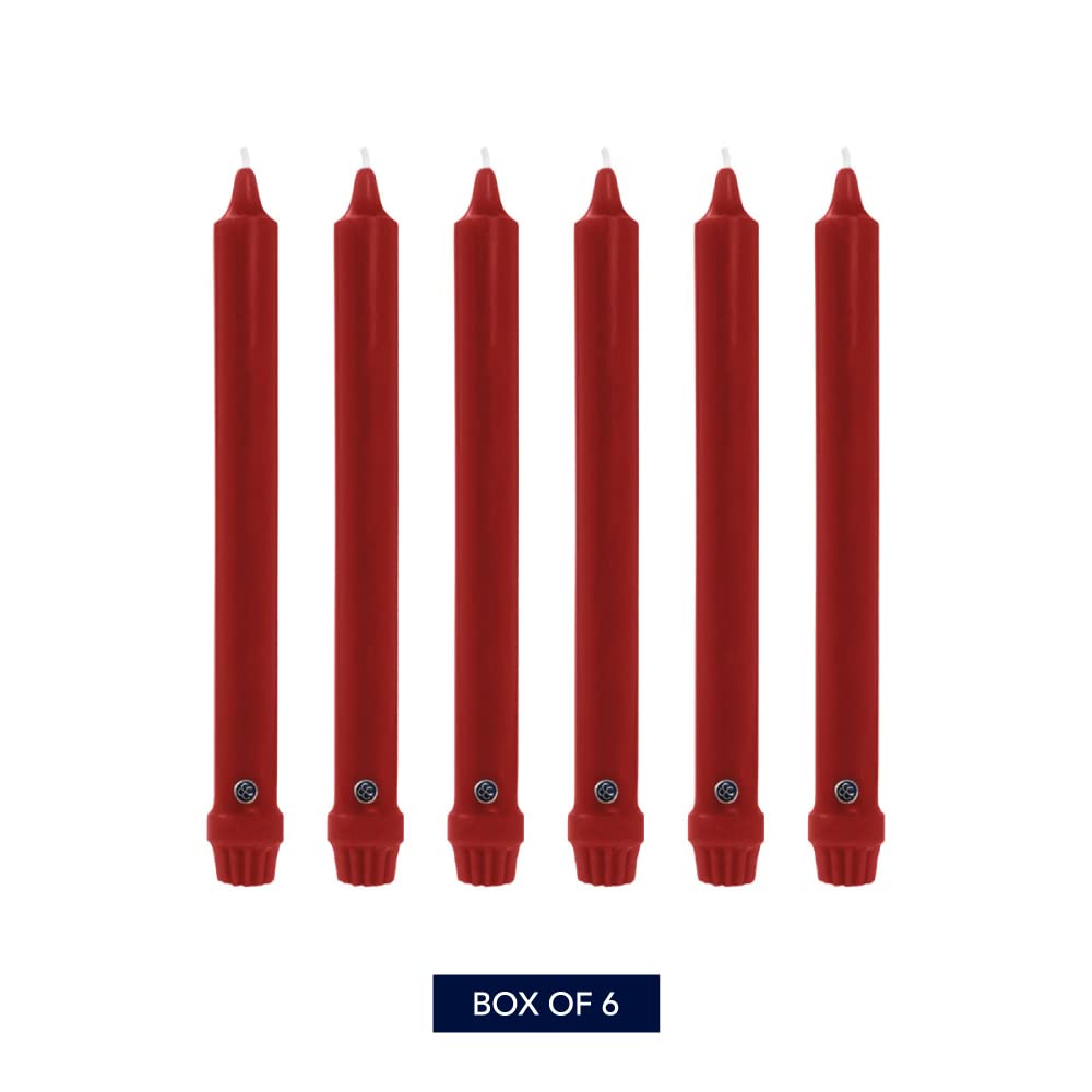 Colonial Candle Unscented Taper Candle, Classic Collection, Red, 10 in, Pack of 6 Candlesticks - Up to 8 Hours Burn