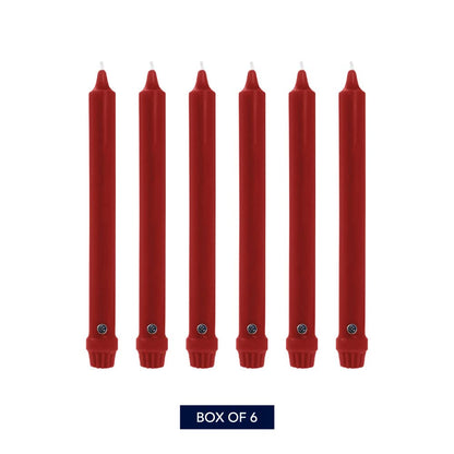 Colonial Candle Unscented Taper Candle, Classic Collection, Red, 10 in, Pack of 6 Candlesticks - Up to 8 Hours Burn