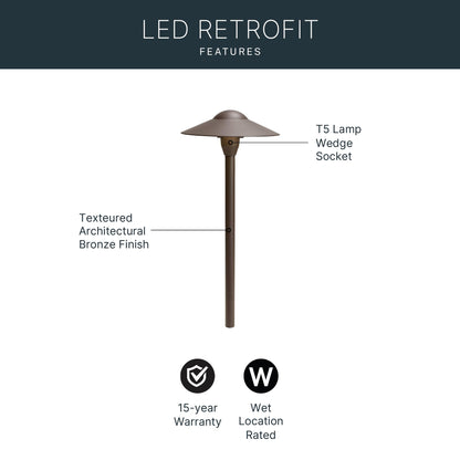 Kichler 8" Outdoor LED Path Light in Textured Architectural Bronze , 12V Adjustable Exterior Dome Light, (8.25" W x 21" H), 15310AZT