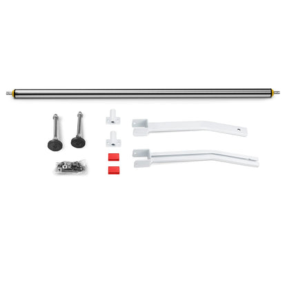 AA-Racks Model RX27 Fullsize Steel Two-Bar Van Ladder Roof Racks with Rear Cargo Roller - White