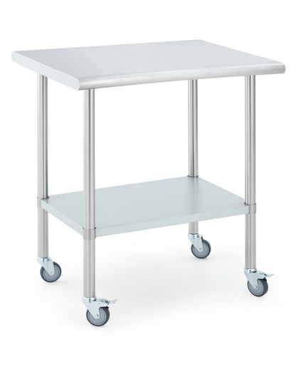 Garvee Stainless Steel Prep Table 24x30 Inch, Commercial Kitchen Worktable with 4 Caster Wheels and Adjustable Undershelf, Heavy Duty Metal Food Prep Table for Restaurant Garage Outdoor Works