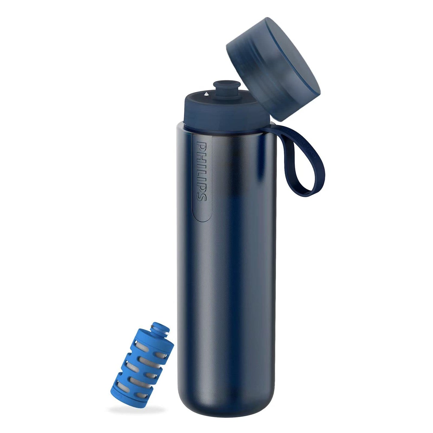 PHILIPS Water GoZero Active BPA-Free Water Bottle with Fitness Tap Water Filter, Sport Squeeze Water Bottle, Lightweight, 32 oz with Fitness Filter, Blue