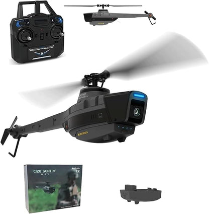 RC ERA C128 RC Helicopter with 1080P Camera 2.4GHz 4CH Single-Rotor Brushless Scout Drone 6-Axis Gyro Military Aircraft with Optical Flow Positioning RTF with 1 Battery