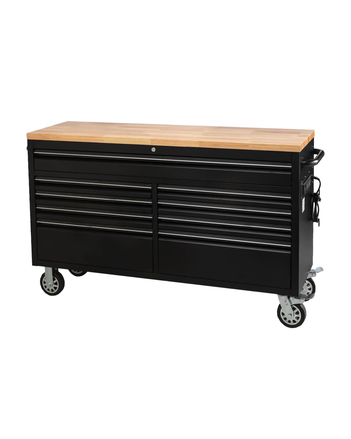 61-Inch Heavy-Duty Rolling Tool Chest & Mobile Workbench with 9 Drawers, Rubber Wood Top, Locking System, Wheels for Garage, Workshop, Warehouse Storage, Tool Cabinet