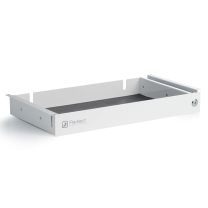 PERFECT POSTURE Max Under Desk Storage Drawer – Large Desk Drawer with Lock for Regular & Sit-Stand Standing Desks, White (19.3" x 10")