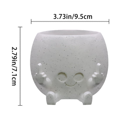 Toparad Smiling Plant Pot with Middle Fingers Up, Face Planter Pot Resin Flower Planters for Indoor Outdoor Plants Succulent Pots for String of Pearls Plant Live Gift Ideas for Mother (White)