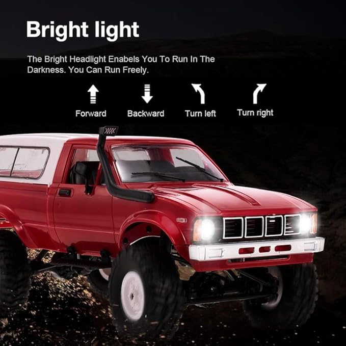 YIKESHU RC Rock Crawler WPL C24 RC Truck 4x4 1/16 RC Crawler Off Road All Terrain Car Proportional Throttle Steering Hobby RC Climb Semi Truck LED Light RTR Trailer (Red)