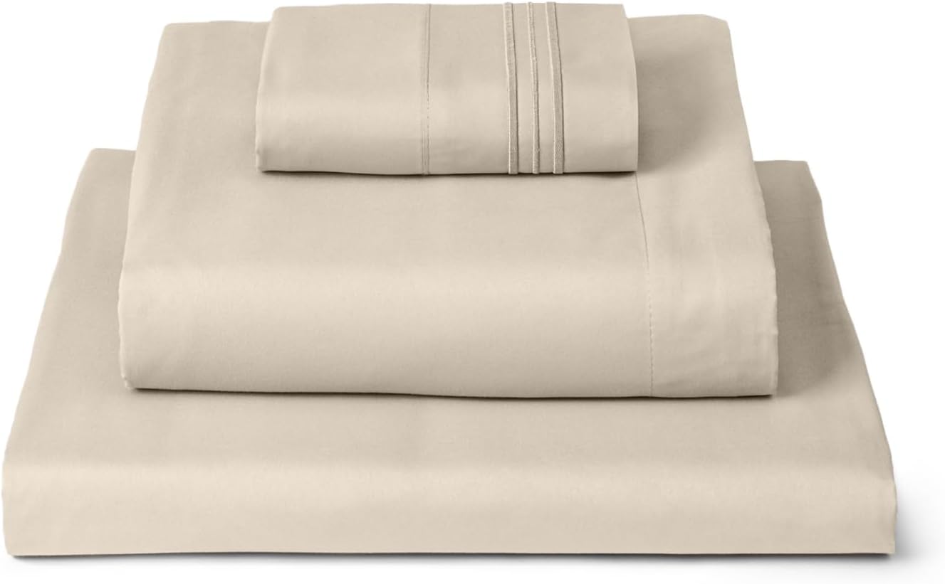 Mellanni Twin Sheets Set - 3 PC Hotel Luxury Bedding | Extra Soft, Cooling, Wrinkle-Resistant (Beige)