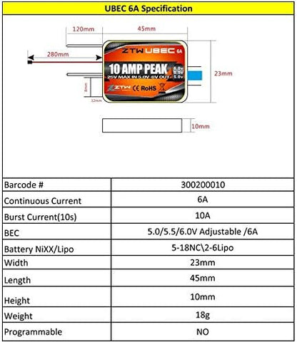 ZTW UBEC 10A Peak Continuous 6A 6.0V 5.5V 5.0V Adjustable for The Rc Airplane Helicopter and OPTO ESC