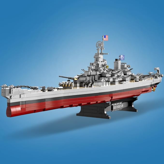 MISINI M6320 Military Series World War II Battleship Building Kit 2228 Pieces USS Missouri Battleship Toy Gift Ship Building Block Set for Adult Collection(Iowa-Class Warship)