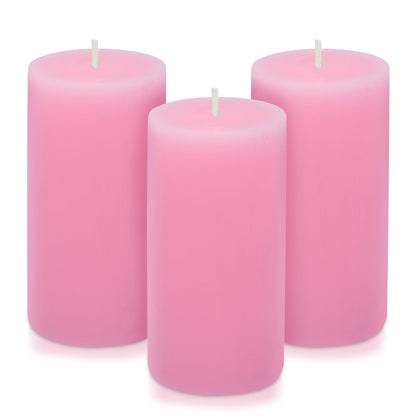 Hand Pink 2.8x6 Pillar Candles Set of 3 - Rustic Unscented No Drip Wax Candles for Home Decor, Weddings, Centerpieces