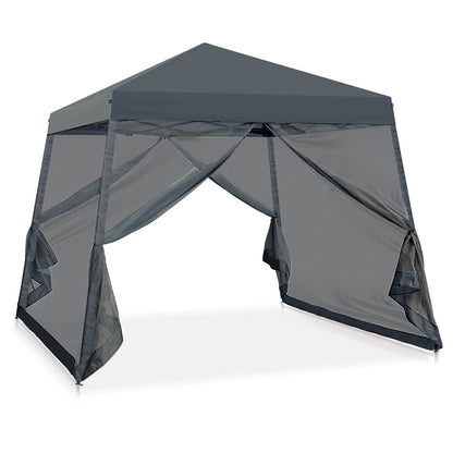 COOS BAY 10x10 Pop Up Canopy Tent with Screen Netting, Slant Leg Canopy with UPF 50+ UV Protection, 64 Sq Ft Shade, One Person Setup with Carry Bag, Gray