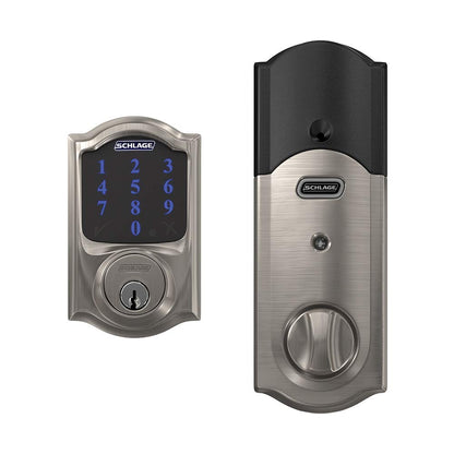 SCHLAGE BE469ZP CAM 605 Connect Smart Deadbolt With Alarm Inbuilt Camelot Trim In Bright Brass