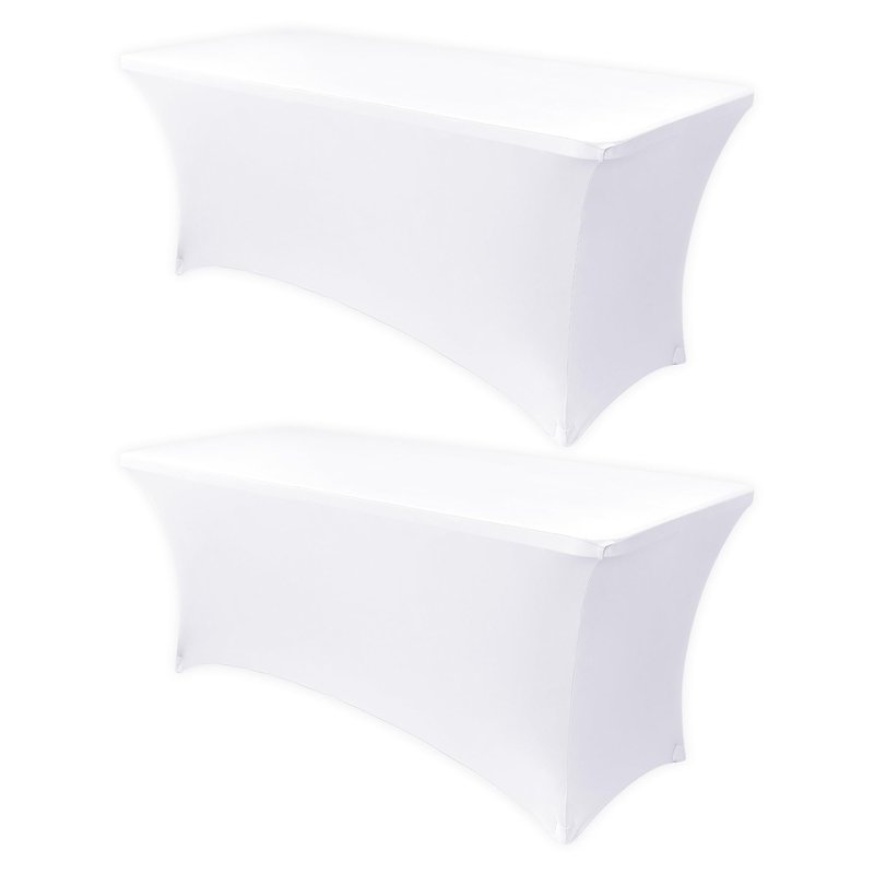 Obstal 4Ft Stretch Spandex Table Cover for Standard Folding Tables - 2 Pack Universal Rectangular Fitted Tablecloth for Party, Banquet, Events, Trade Show (White, 48L x 24W x 30H Inches)