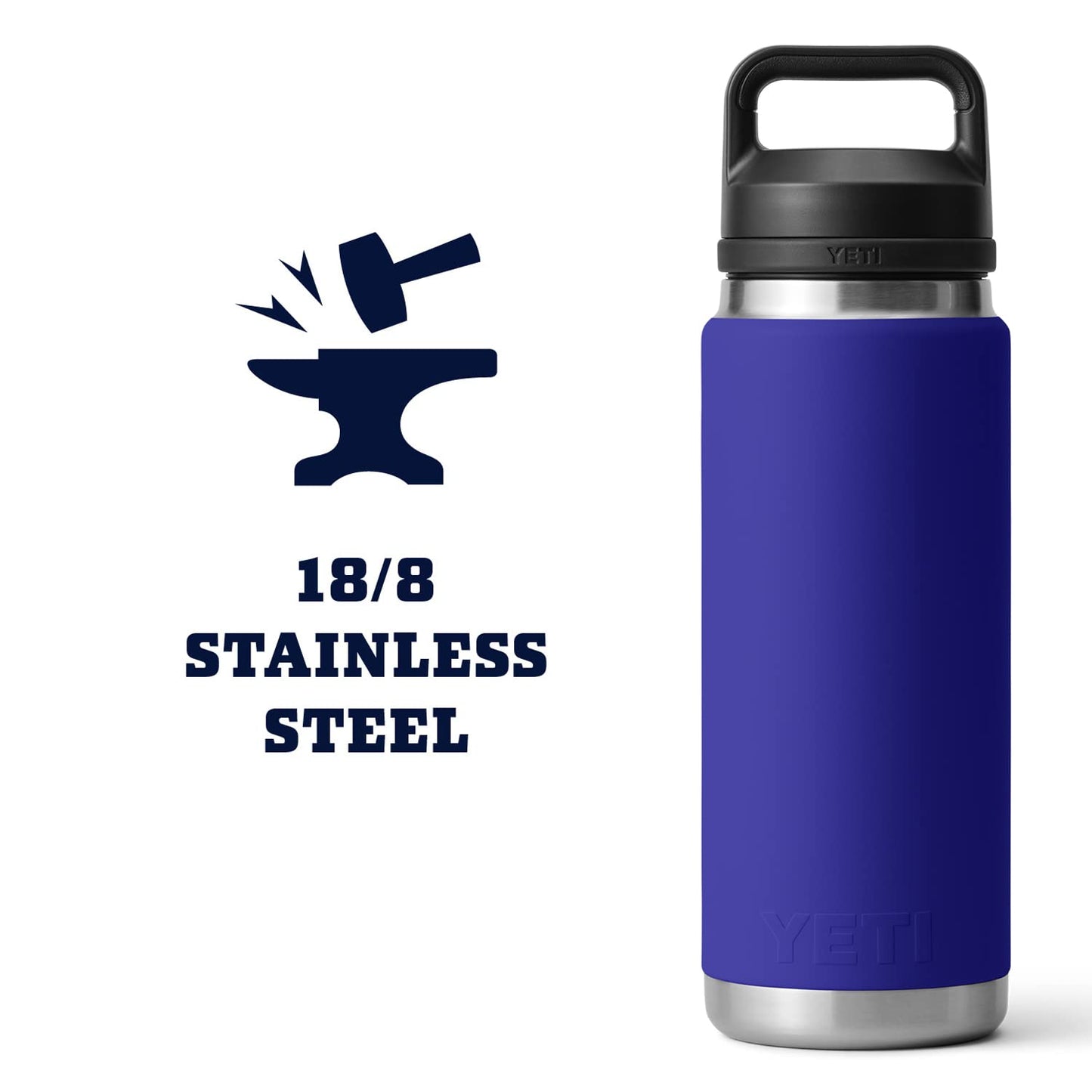 YETI Rambler 26 oz Bottle, Leakproof, Vacuum Insulated, Stainless Steel with Chug Cap, Offshore Blue