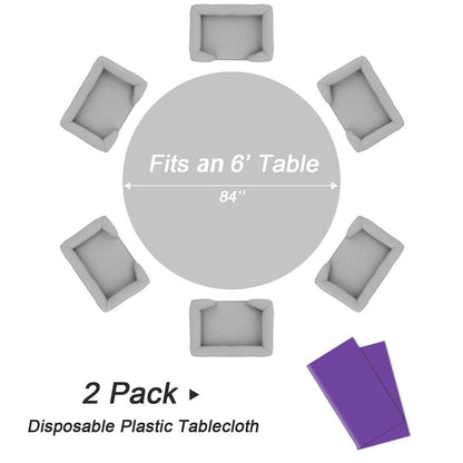 QIKSION Purple Round Tablecloth 2 Pack, 84 Inch Plastic Table Cover Disposable for Parties