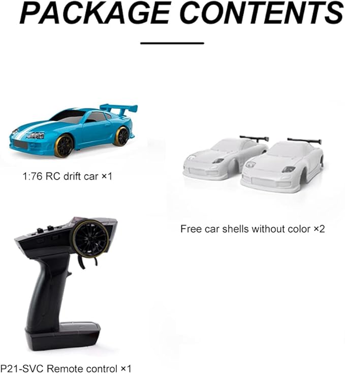 Turbo Racing C63 1:76 Scale Drift RC Car with Gyro Mini Full Proportional RTR 2.4GHZ Remote Control with 2 Replaceable Body Shell(Lake Blue)