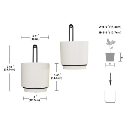 CISEANOL 2 Pcs Wall Mounted Hanging Planter Vase for Indoor and Outdoor Plants Modern Metal Wall and Ceiling Planter Minimalist Flower Pot (White, 5.91 inch)