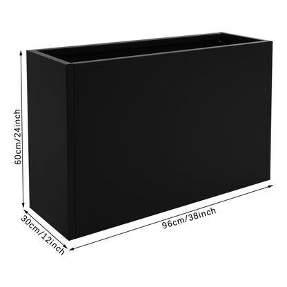 QUEMARQUE Metal Planter Box, 38 * 12 * 24In Rectangular Planters with Removable Insert Shelf, Heavy Duty Steel Planter Box with Drain Holes for Porch, Garden, Patio, Yard (Black)