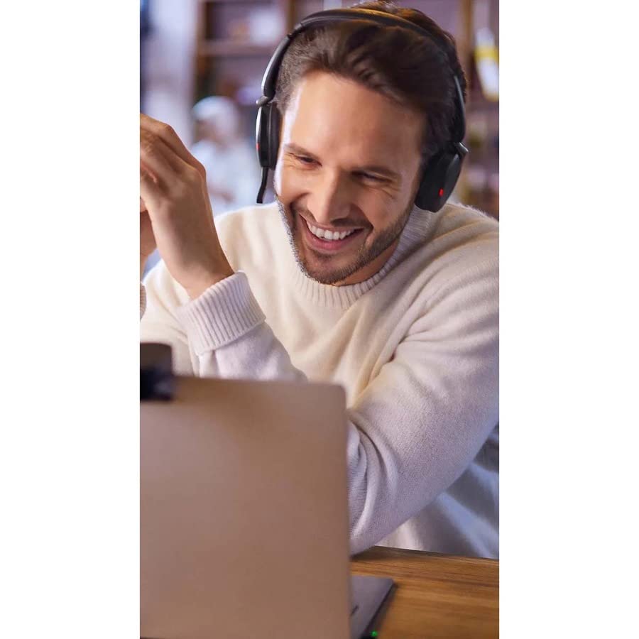 Jabra Evolve2 65 Flex Stereo Headset with Bluetooth, Wireless Charging Pad - Noise-Cancelling ClearVoice Technology & Hybrid Active Noise Cancellation - Certified for Microsoft Teams - Black