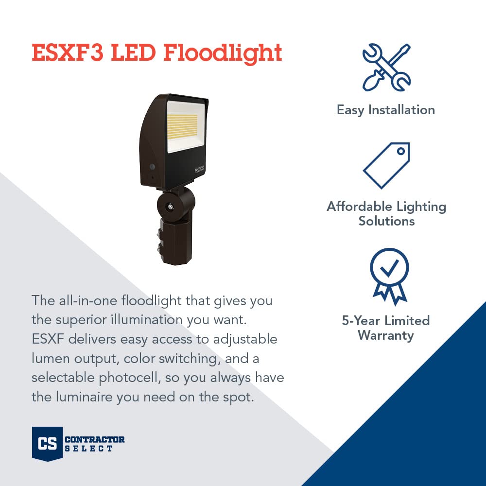 Lithonia Lighting All-in-One LED Flood Light, Waterproof LED Outdoor Light Fixture with Adjustable Brightness and Color Temperature, Yoke or Slipfitter Mount Dusk to Dawn Outdoor Lighting, MVOLT
