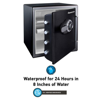 SentrySafe Fireproof and Waterproof Black Steel Home Safe with Dial Combination Lock for Cash, or Documents, 1.23 Cubic Feet, 17.8 x 16.3 x 19.3 x Inches, SFW123CU