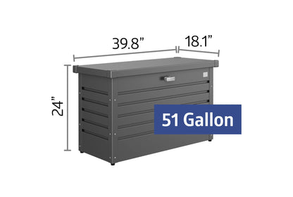 Biohort LeisureTime Metallic Dark Gray Deck Box - 51 Gallon Metal Outdoor Storage, Locking, Waterproof, for Tools, Cushions, Pool & Package Chest, Soft Close Size: 18in x 40in x 25in