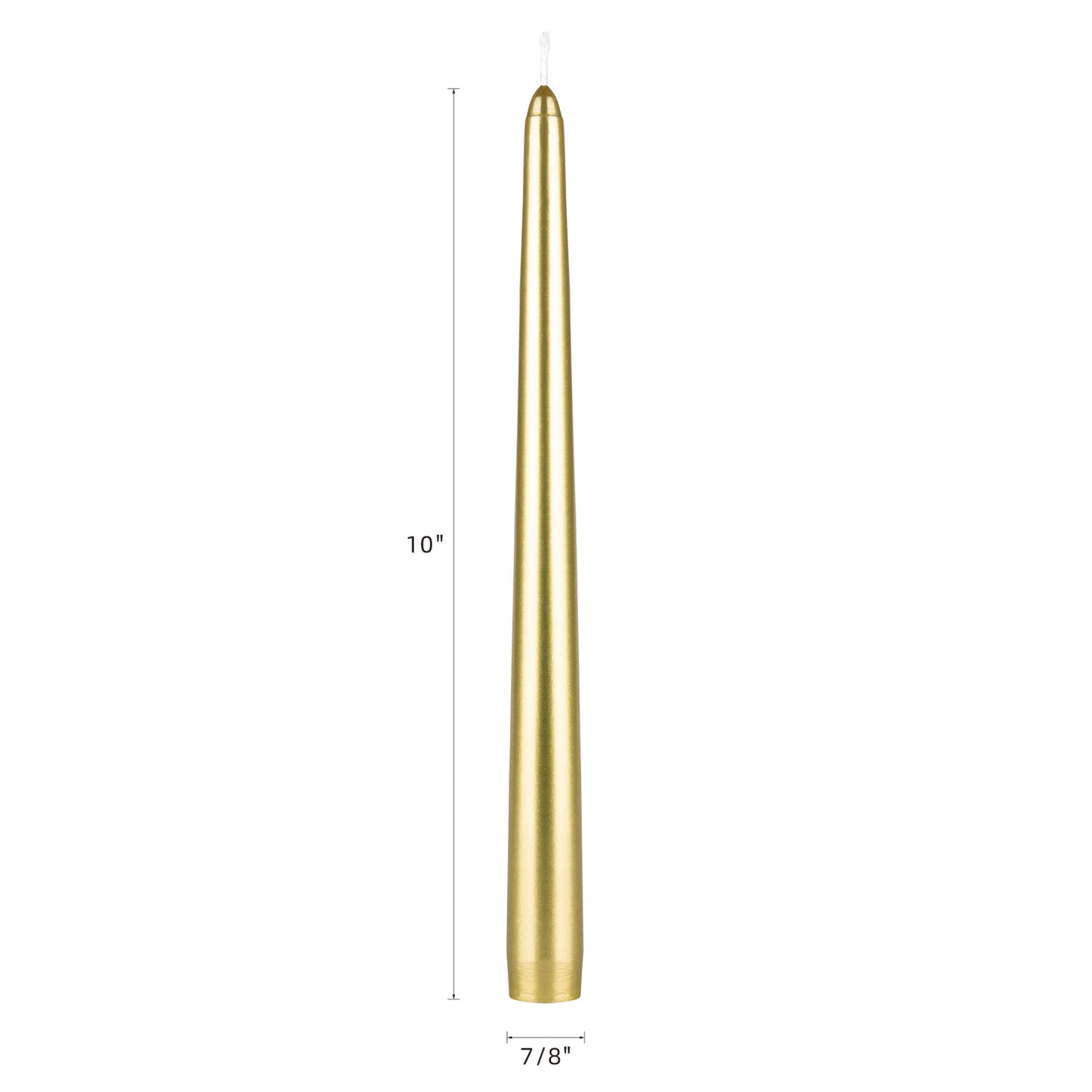 Mega Candles 12 pcs Unscented Gold Taper Candles, Hand Poured Wax Candle 10 Inch x 7/8 Inch, Home Décor, Wedding Receptions, Centerpieces, Occasions, Romantic Dinners, Prayer, Candle Holders