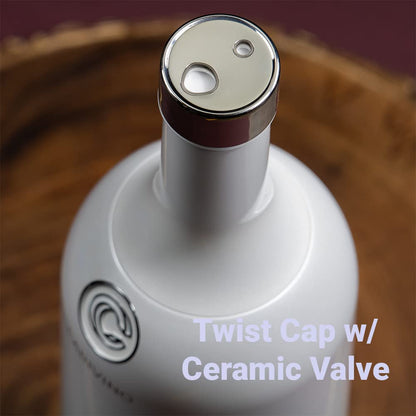 Carivino 750mL Travel Wine Flask with Two Cups, Built in Aerator, Ceramic Lined Vacuum Insulated Wine Bottle Gift (Ayoka Pearl White)