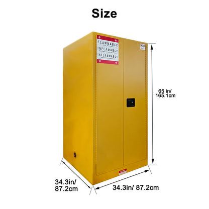 65H x 34W x 34D Double-Wall for Flammable Liquids, 65~90 Gallon Flammable Storage Cabinet with Adjustable Shelf x2,Thickened Galvanized Steel Fireproof Cabinet, Industrial & Commercial Use- Yellow