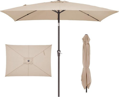 JEAREY Rectangular Patio Umbrella - 6.5x10 ft with Push Button Tilt & Crank | UV Protection, Beige