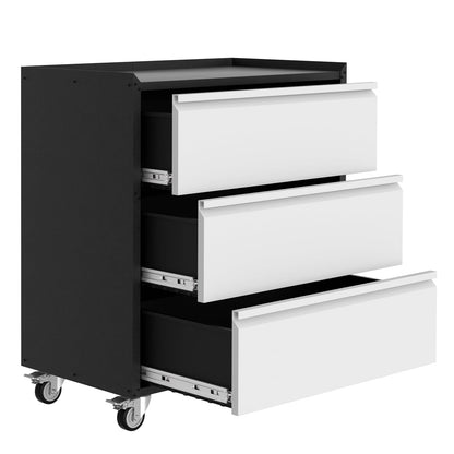 Rolling Tool Cabinet with 3 Drawers and Lock, Heavy Duty Steel Tool Chest on Wheels, Mobile Storage Cart for Garage Workshop, Ball Bearing Slides, Locking Casters, Drawer Retention System