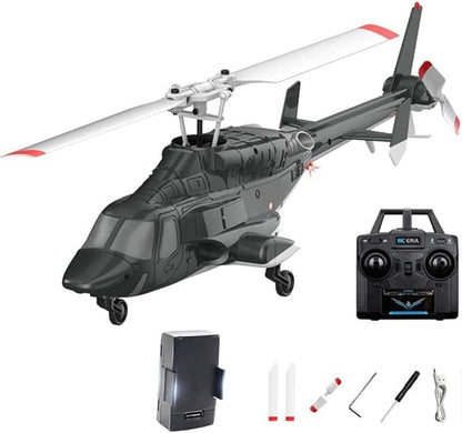RC Helicopter Model A61 1/53 Scale Air-Wolf 2.4G 4CH Single Rotor RC Plane with Optical Flow Altitude Hold (RTF Version/Black and White)