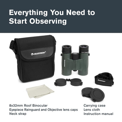 Celestron - Nature DX 8x32 Binoculars – Ideal for Birding and Outdoors – 32mm Objective Lenses – Wide 7.4° Field of View – BaK-4 Prisms – Fully Multi-Coated – Waterproof and Fogproof