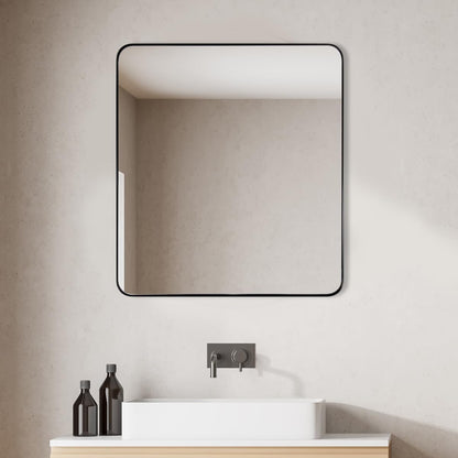 ANDY STAR Square Bathroom Mirror - 24”x24” Matte Black Metal Design with Rounded Corners | Versatile Hanging Options