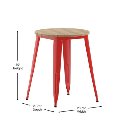 Flash Furniture Declan Commercial Outdoor Dining Table, All Weather Poly Resin Top with Steel Base, 23.75" Round, Brown/Red