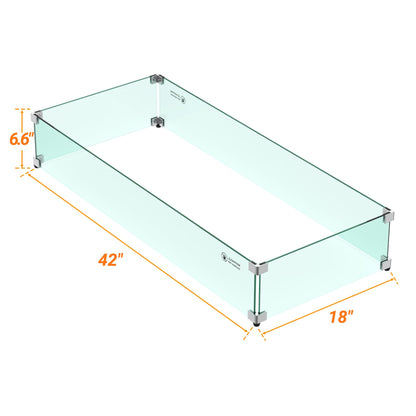 Skyflame 42" X 18" Rectangular Fire Pit Glass Wind Guard Replacement for Outdoor