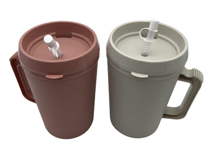 Hospital Insulated Double-Walled Water Pitchers 34 oz capacity With Flexible Straw and Pouring Spout 1 Rose and 1 Grey - (2 Pack)