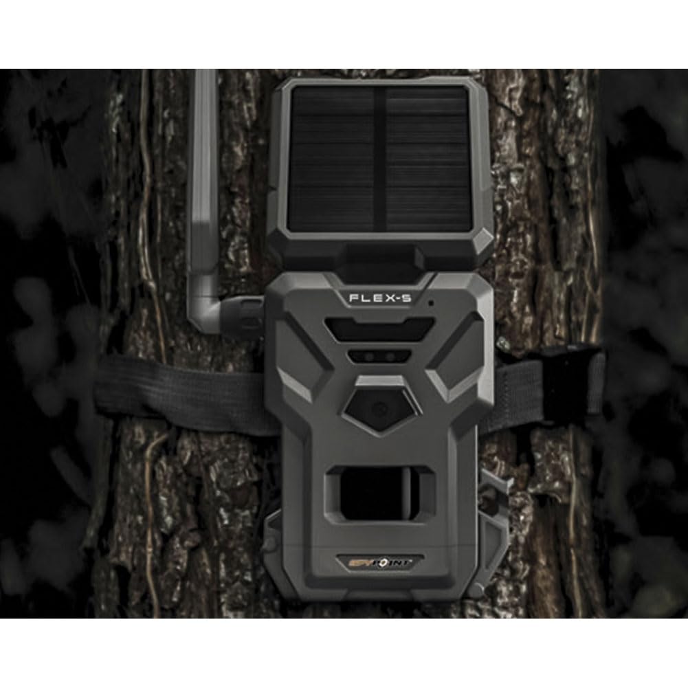 SPYPOINT FLEX-S Solar Outdoor Cellular Trail Camera - Integrated Solar Panel, No WiFi Needed, Hunting & Game Camera with Night Vision Motion Activated, Dual-Sim LTE, 36MP Photos, 1080p Videos + Sound