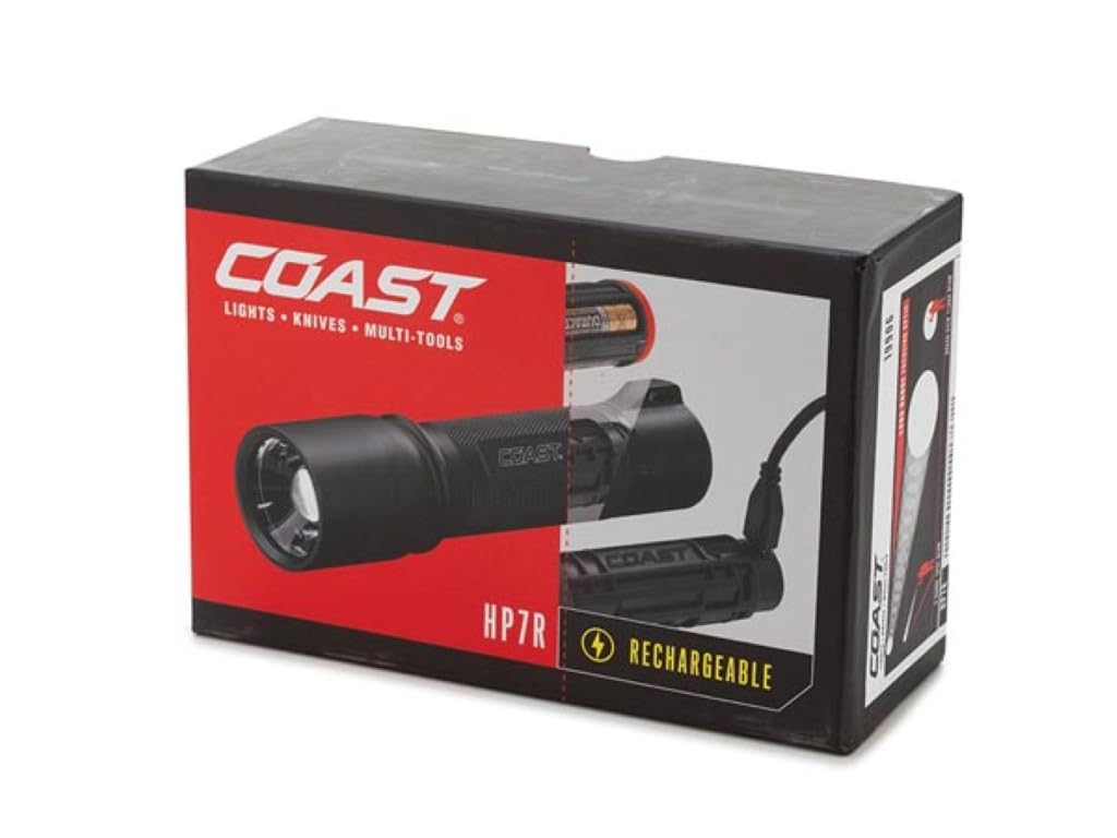Coast HP7R 300 Lumen Rechargeable LED Flashlight with Slide Focus, Black