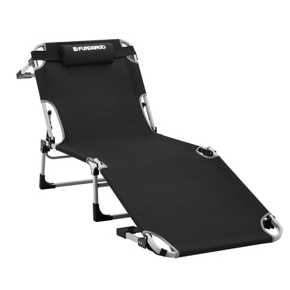 FUNDANGO Oversize Lounge Chair Outdoor, 300 lbs Large Camping Cots for Adults Heavy Duty Extra Wide Sturdy with Pillow for Outside Patio Beach Pool