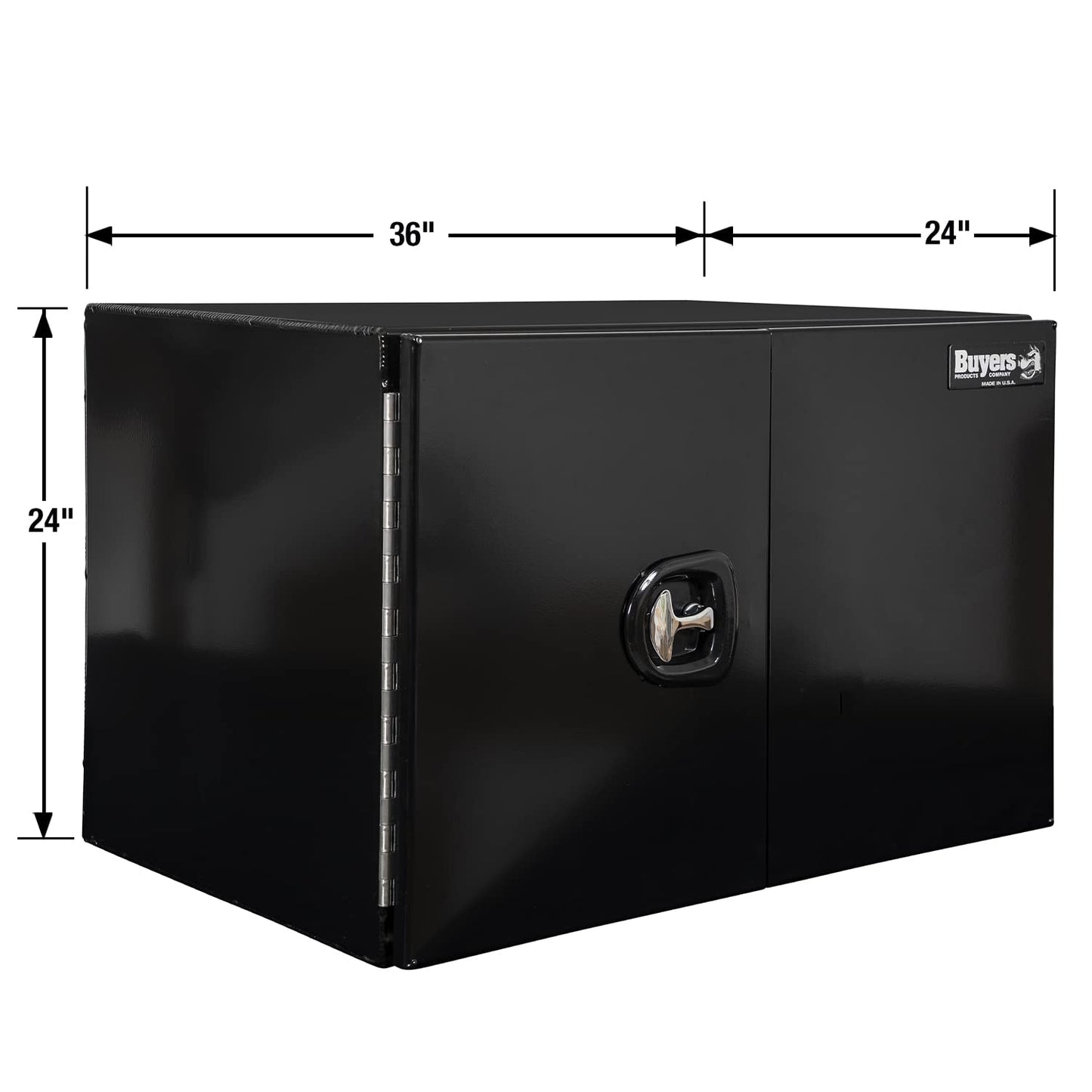Buyers Products 1705835 Underbody Tool Box With Barn Door, 24x24x36 Inch, Black Powder-Coated, Made in USA, .100 inch Smooth Aluminum, 3-Point Locking, Truck Storage Toolbox For Work Vehicles