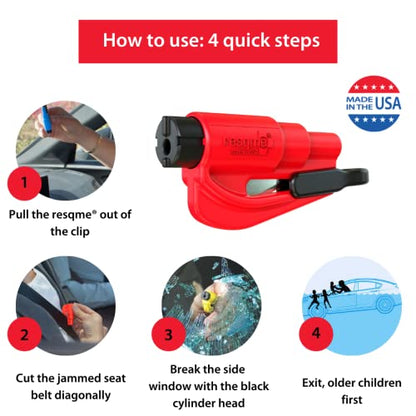 resqme The Original Emergency Keychain Car Escape Tool, 2-in-1 Seatbelt Cutter and Window Breaker, Made in USA, Pink - Compact Emergency Hammer