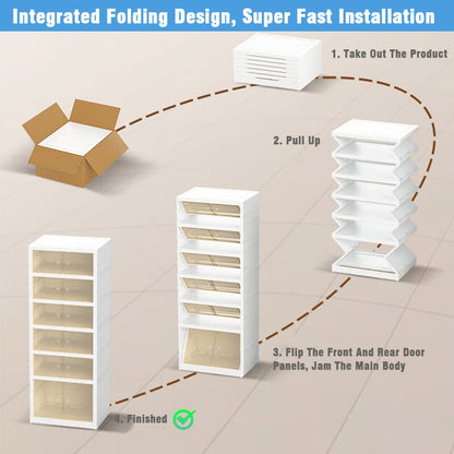 AOHMPT Foldable Storage Box - Easy Assembly Clear Plastic Stackable Shoe Storage Cabinet Organizer with Lids - Large Size Shoe Rack (9 layers clear)