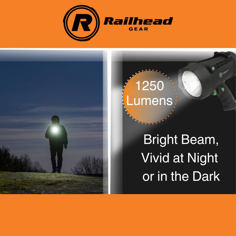 Rechargeable LED Flashlight Spotlight Outdoor Water Resistant 1250 Lumen Handheld with Swivel Stand, Hand Strap, and USB-c and Power Adaptor, Bright Light for Working, Hunting, Camping KE-SL700R
