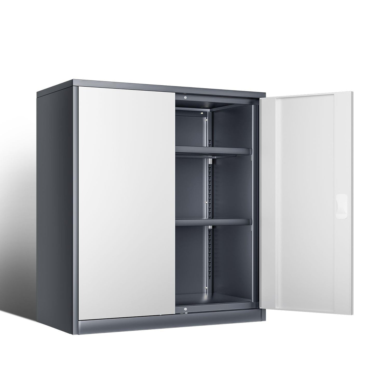 DNA Motoring 36'' Metal Storage Cabinet, Locking Tool Cabinet with 2 Doors and 2 Adjustable Shelves, Heavy Duty Metal Locker for Garage,Office,Home,Gym, Gray White, TOOLS-00631-GY-WH-A